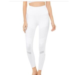ALO Yoga White Ribbed Moto-Style Jeggings